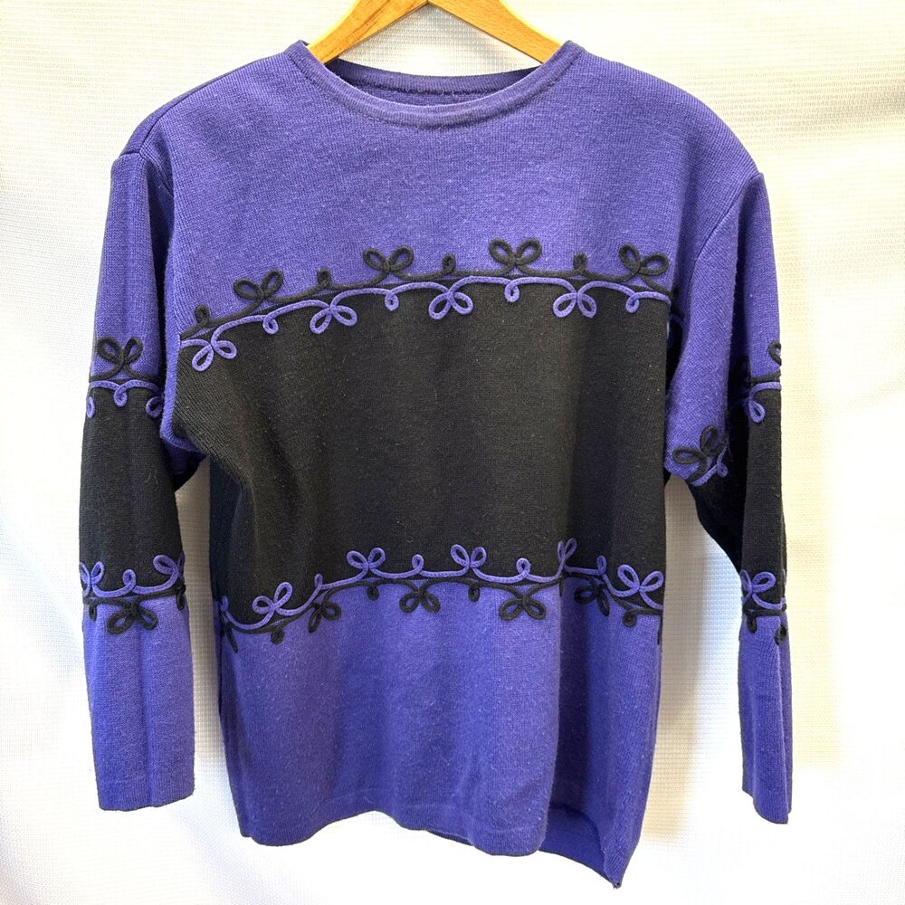 Vintage Delores Bell Purple Pullover Sweater Deco Piping - L - No size tags